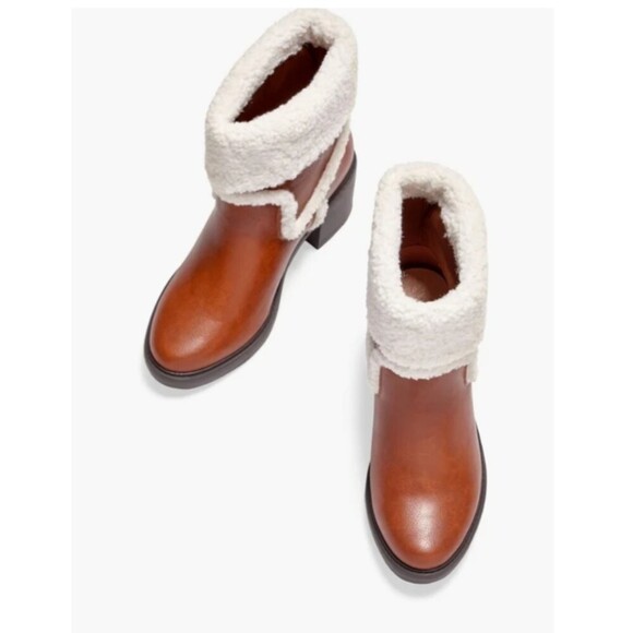 JustFab Brown Ankle Boots with Cream Trim - Picture 2 of 9